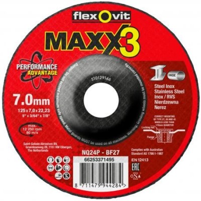 27 - 125x7.0x22.23 - NQ 24 P-BF27 FLEXOVIT  Maxx 3 dischi per smerigliatrice angolare
