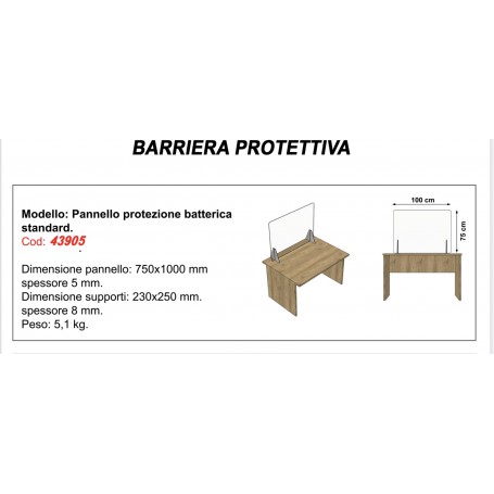 PANNELLO PROTEZIONE VIRUS/BATTERICA	STANDARD MM.750 X 1000